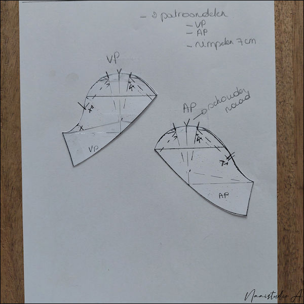 Vanuit grondpatroon een pofmouw, een vlindermouw en een&nbsp;tulpmouw